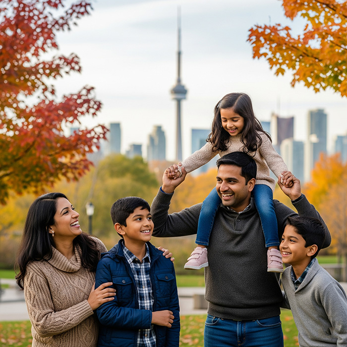 A happy family enjoying their new life in Canada, symbolizing permanent residency